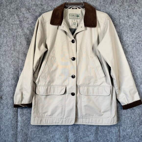LLBean Jackets & Blazers - LL Bean Adirondack Barn Coat Womens Medium Beige Corduroy Collar Flannel Lined
